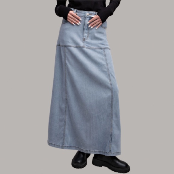 NEW WASHED DENIM MAXI SKIRT MUST HAVE - Picture 5 of 8